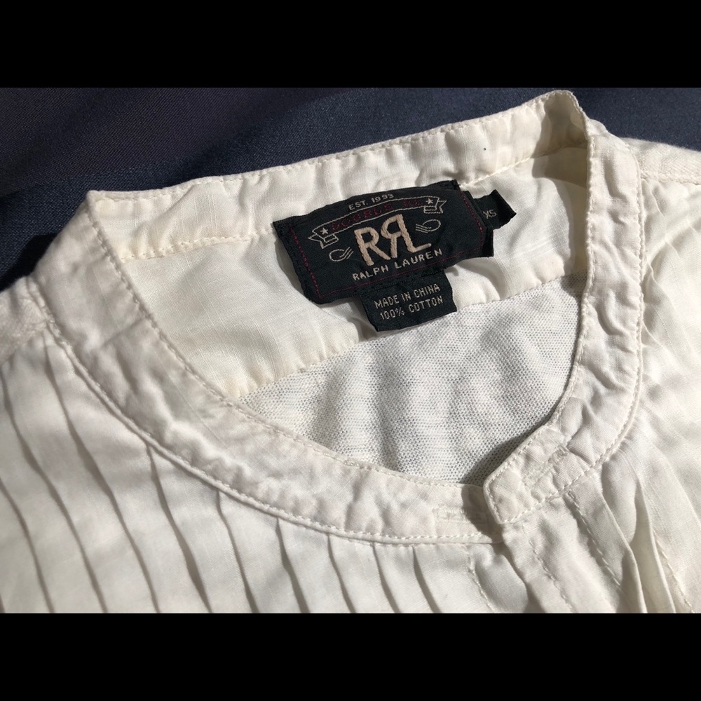 RRL White Tuxedo Cotton Slub Gauze Cotton Henley